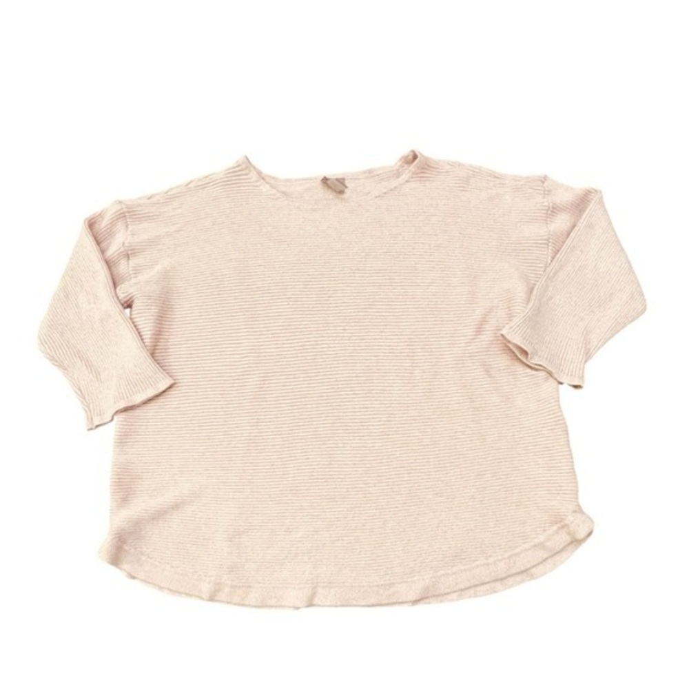 Chico's Pullover Sweater V Neck 3/4 Sleeve Size 3 Pastel Pink Metallic Silver